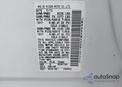 2013 Nissan Rogue Sv W/Sl Pkg from USA, damaged, VIN JN8AS5MV4DW107772